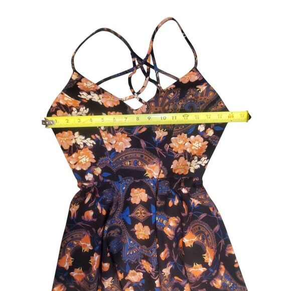 Women Bebe X Naven Black Floral Print Polyester Lined Cross Zip Back Dress Size - Picture 9 of 11